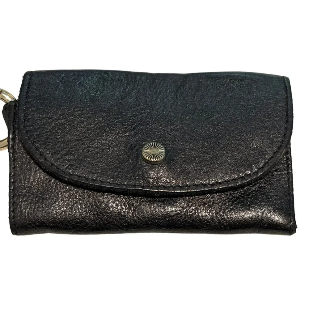 Free People Black Leather Tri Fold Wallet Wristlet Keychain NWT